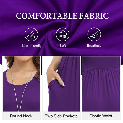 Women'S Short Sleeve Loose Plain Maxi Dresses Casual Long Dresses with Pockets,Us Size,Dark Purple,Xl