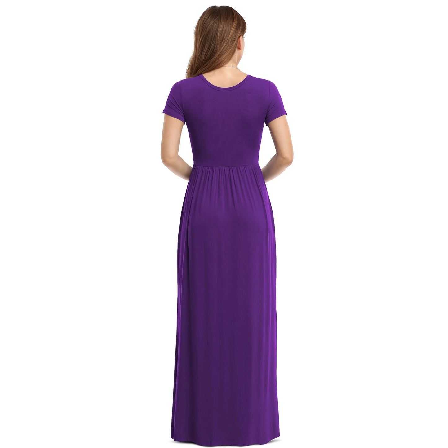 Women'S Short Sleeve Loose Plain Maxi Dresses Casual Long Dresses with Pockets,Us Size,Dark Purple,Xl