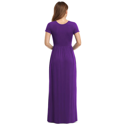 Women'S Short Sleeve Loose Plain Maxi Dresses Casual Long Dresses with Pockets,Us Size,Dark Purple,Xl