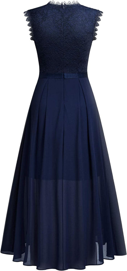 Women'S Formal Retro Lace Style Bridesmaid Maxi Dress (Medium, A-Navy Blue)