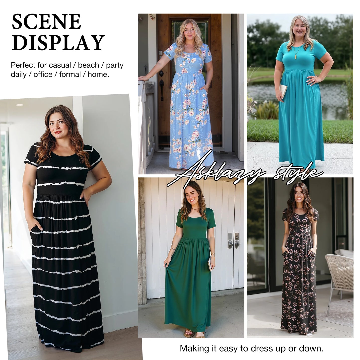 Women'S Short Sleeve Loose Plain Maxi Dresses Casual Long Dresses with Pockets,Us Size,Dark Purple,Xl