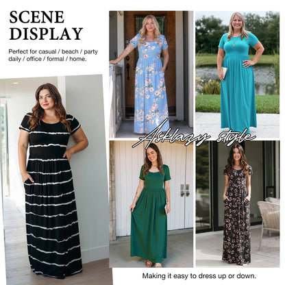 Women'S Short Sleeve Loose Plain Maxi Dresses Casual Long Dresses with Pockets,Us Size,Dark Purple,Xl