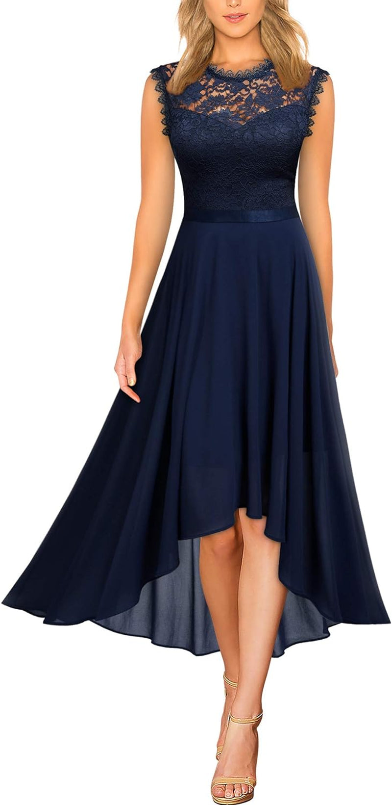 Women'S Formal Retro Lace Style Bridesmaid Maxi Dress (Medium, A-Navy Blue)