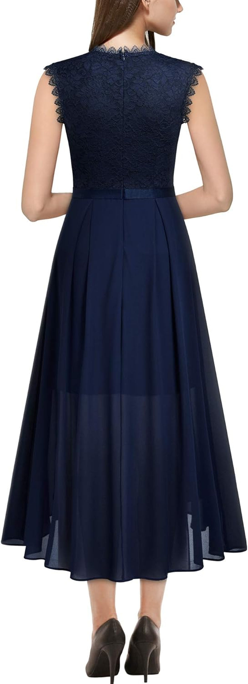 Women'S Formal Retro Lace Style Bridesmaid Maxi Dress (Medium, A-Navy Blue)