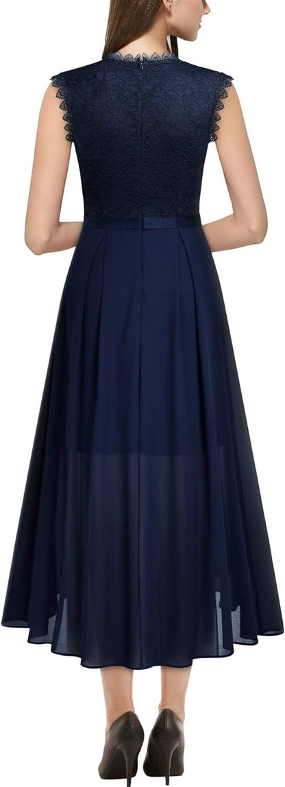 Women'S Formal Retro Lace Style Bridesmaid Maxi Dress (Medium, A-Navy Blue)